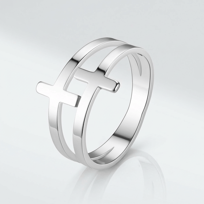 GRACE DOUBLE CROSS SILVER RING