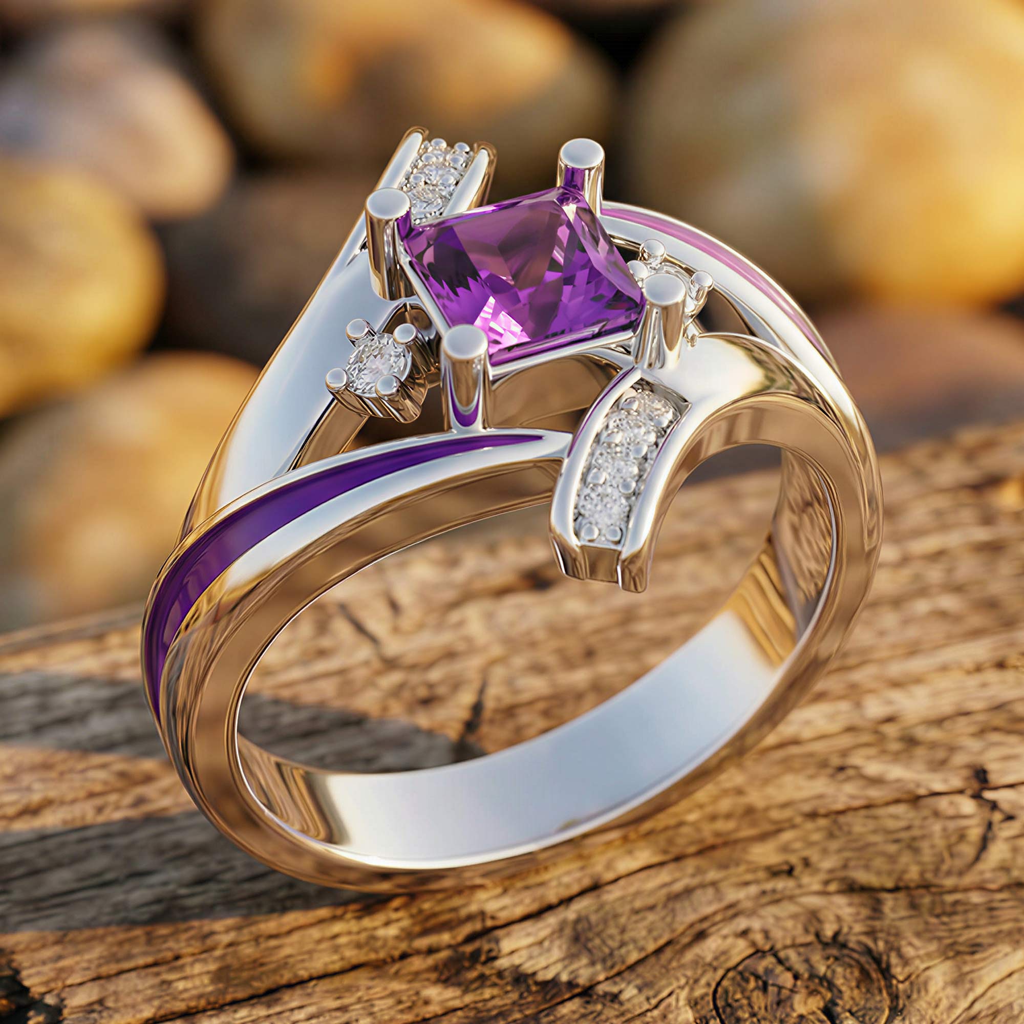 Milky Way Kiss Ring - Amethyst