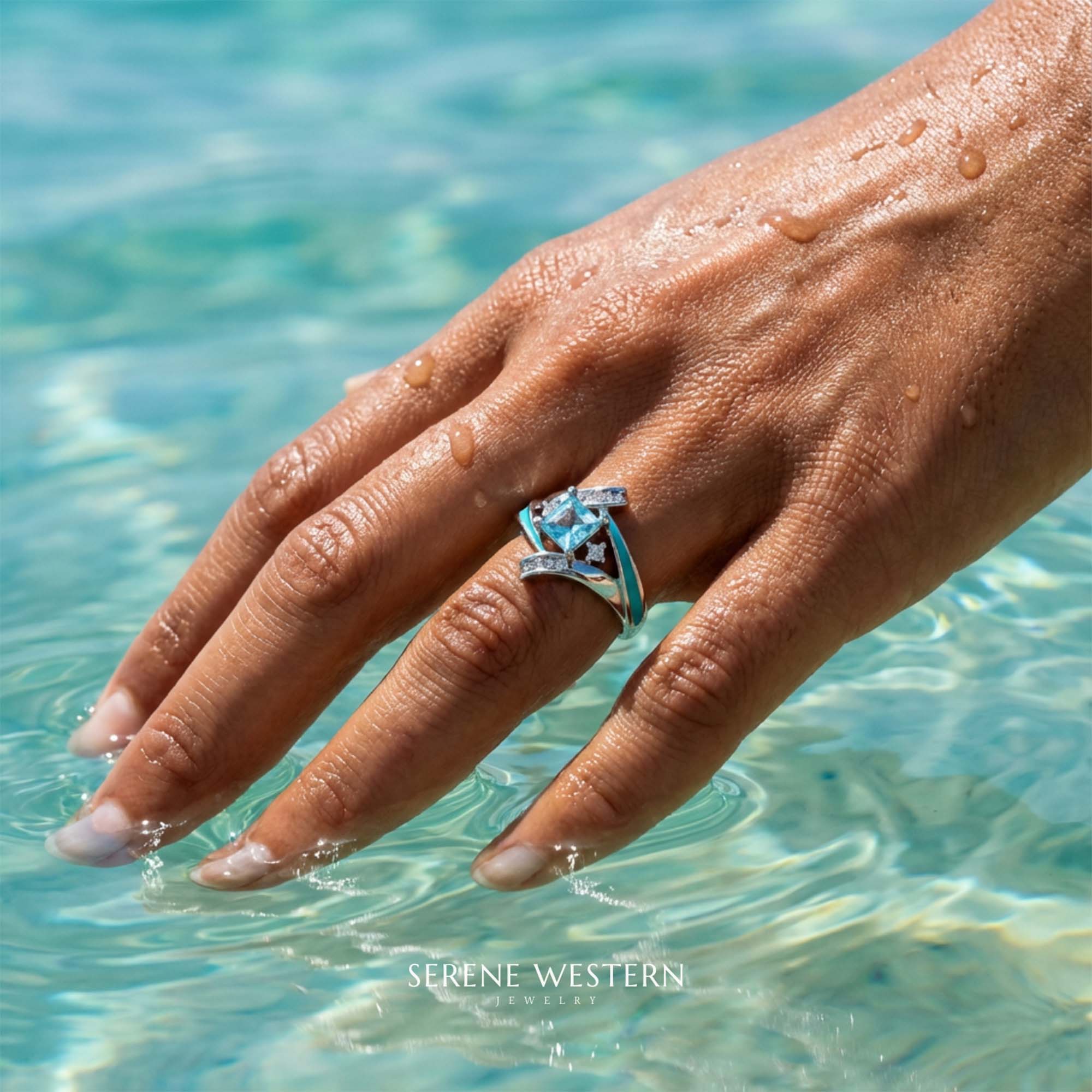 Milky Way Kiss Ring - Aquamarine