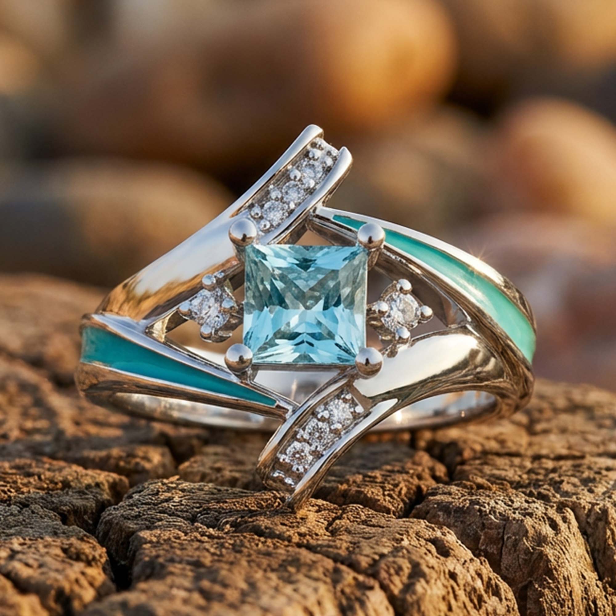 Milky Way Kiss Ring - Aquamarine