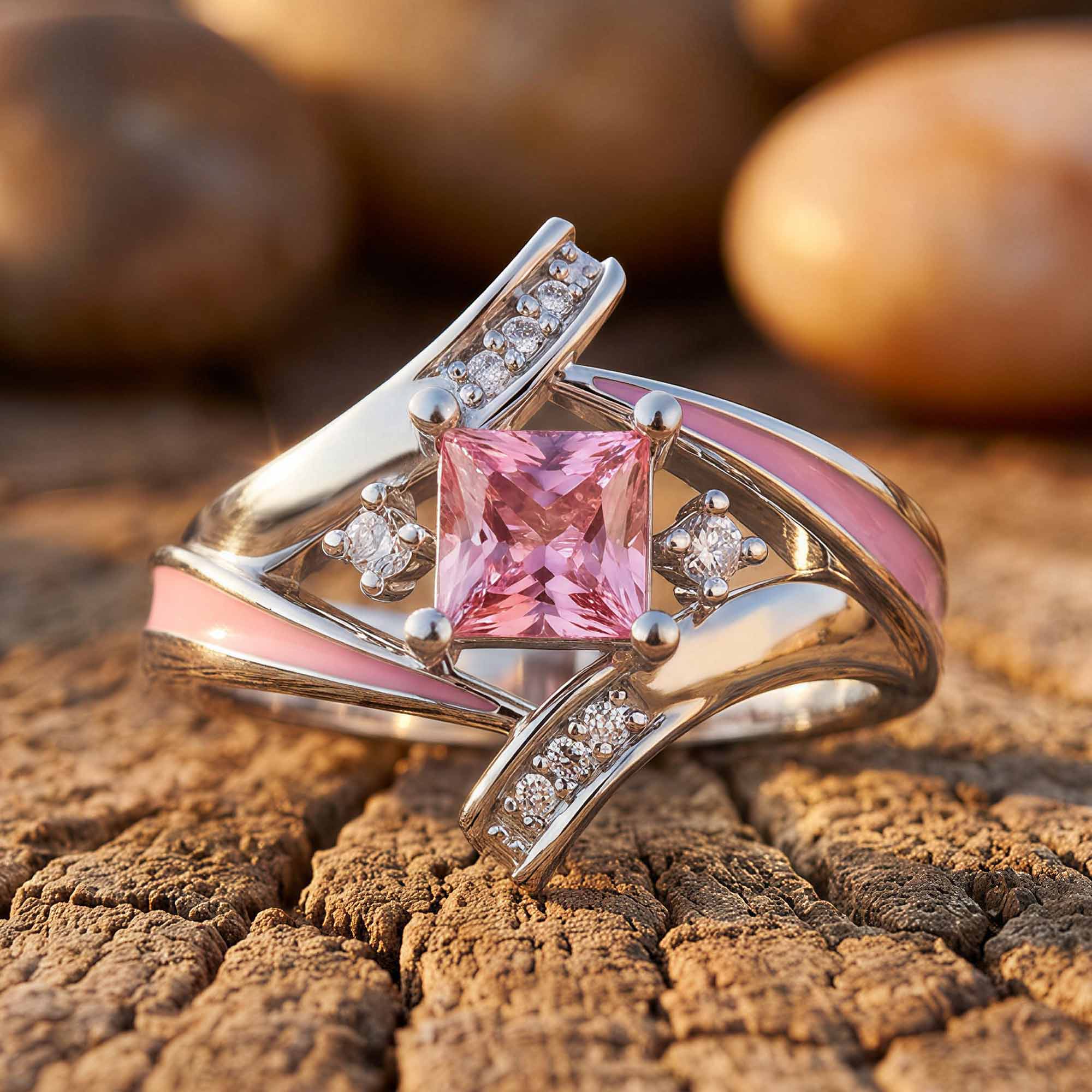 Milky Way Kiss Ring - Rose Quartz