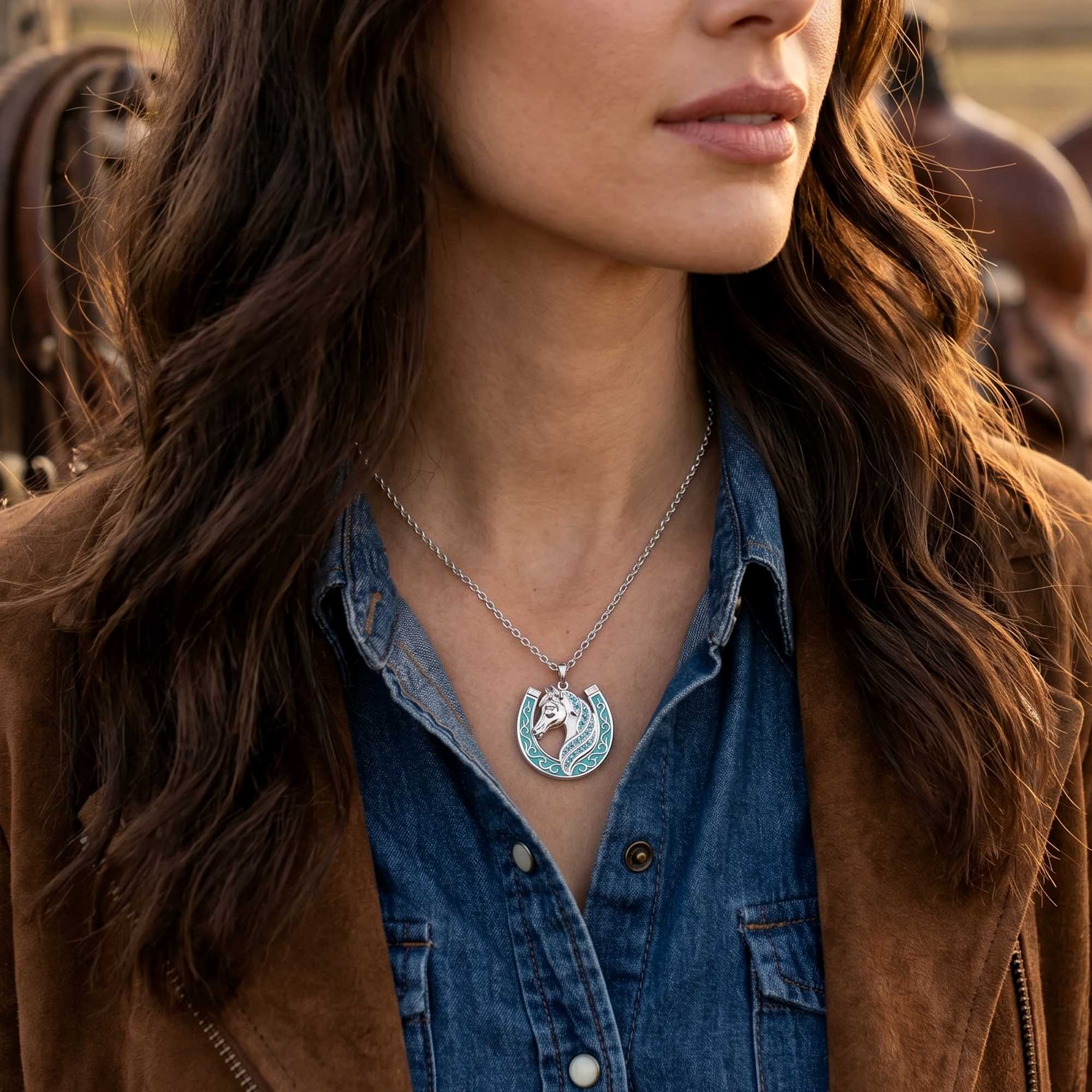 Mustang Horseshoe Necklace - Aquamarine