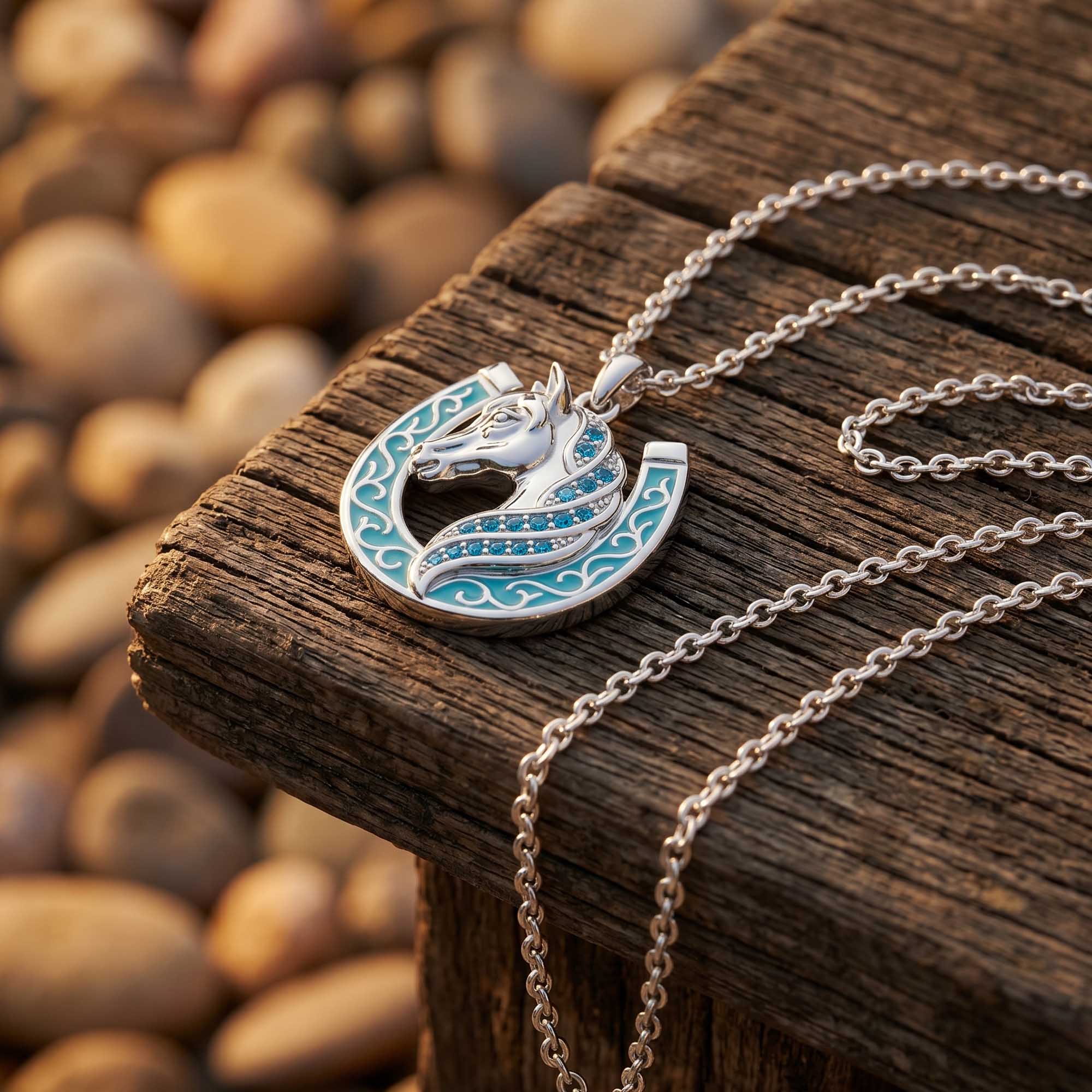 Mustang Horseshoe Necklace - Aquamarine