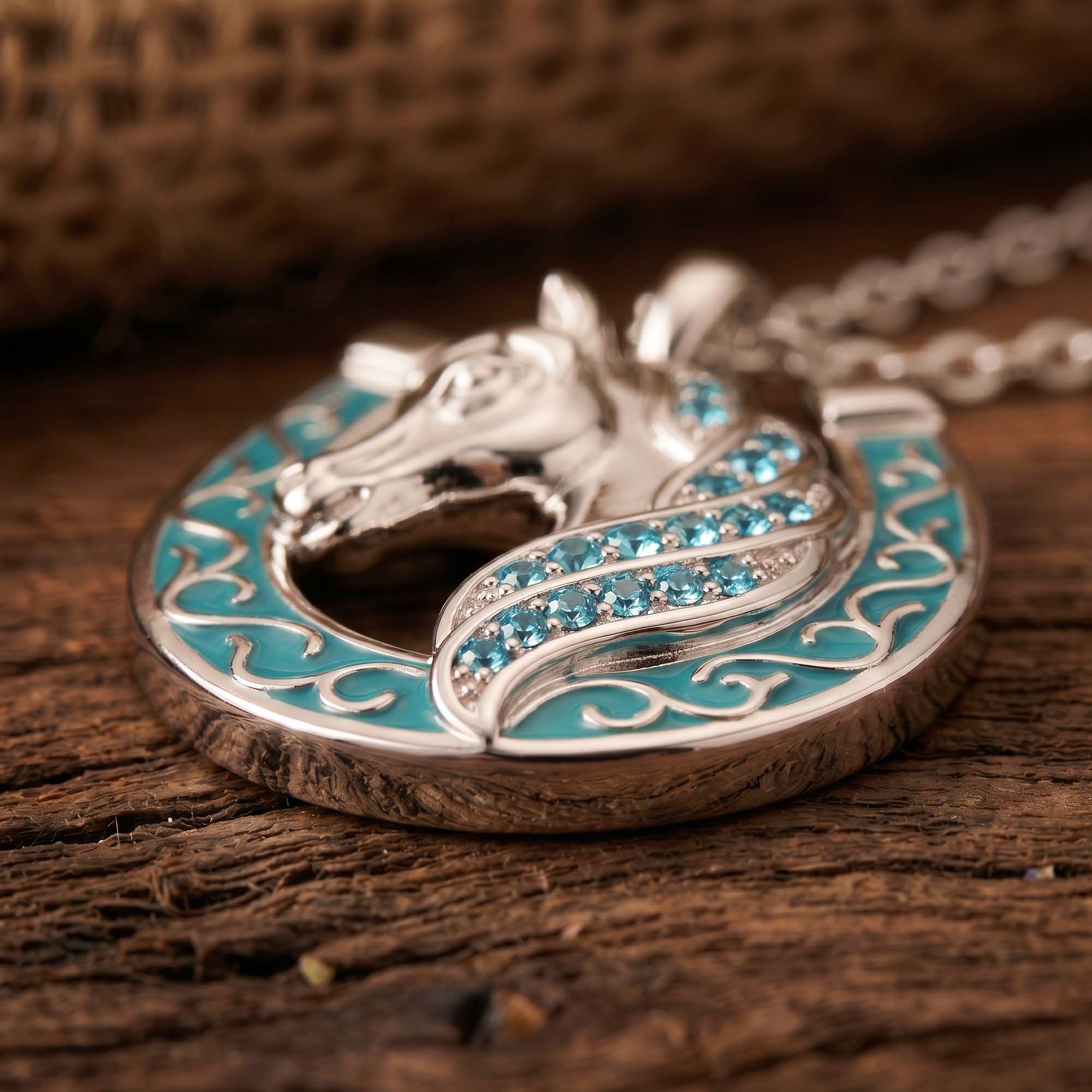 Mustang Horseshoe Necklace - Aquamarine
