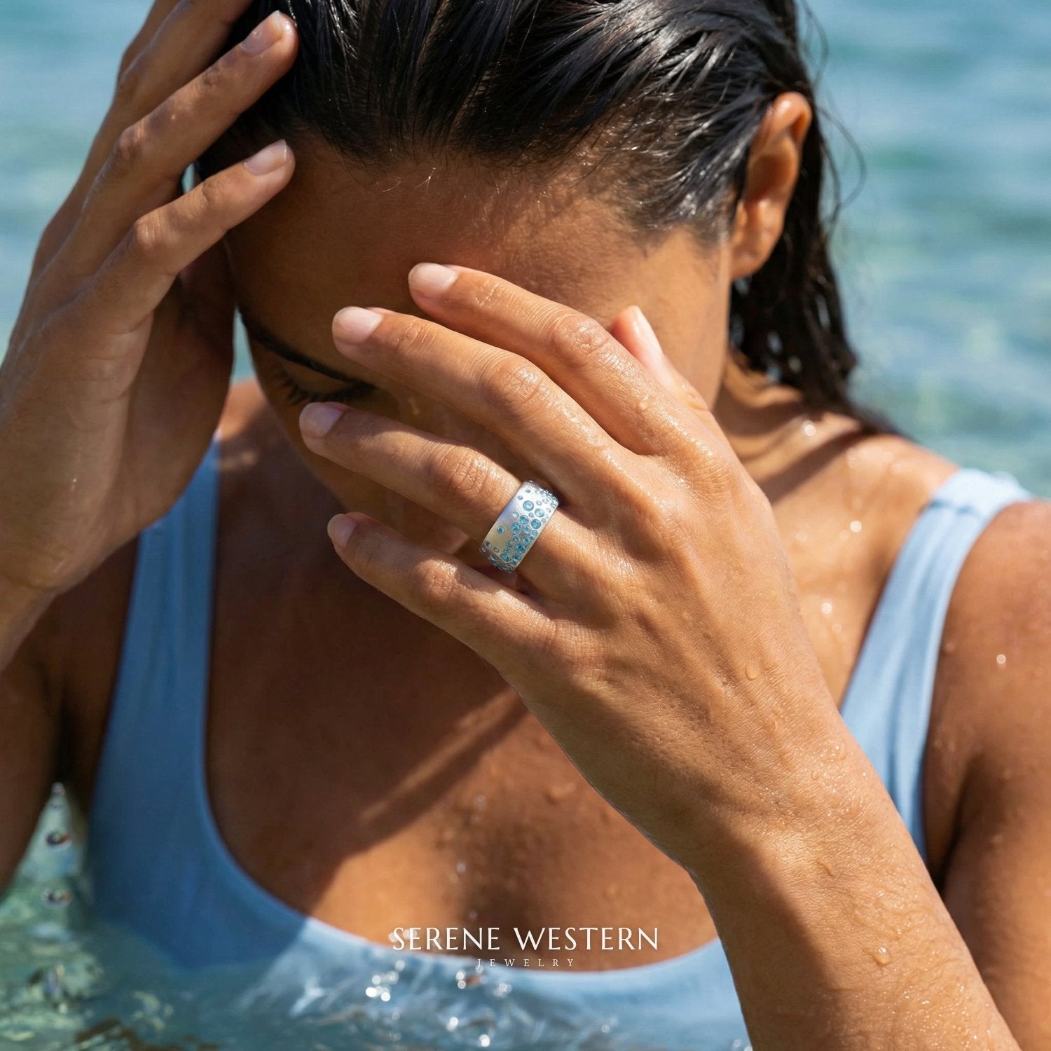 Nebula Drop Ring - Aquamarine
