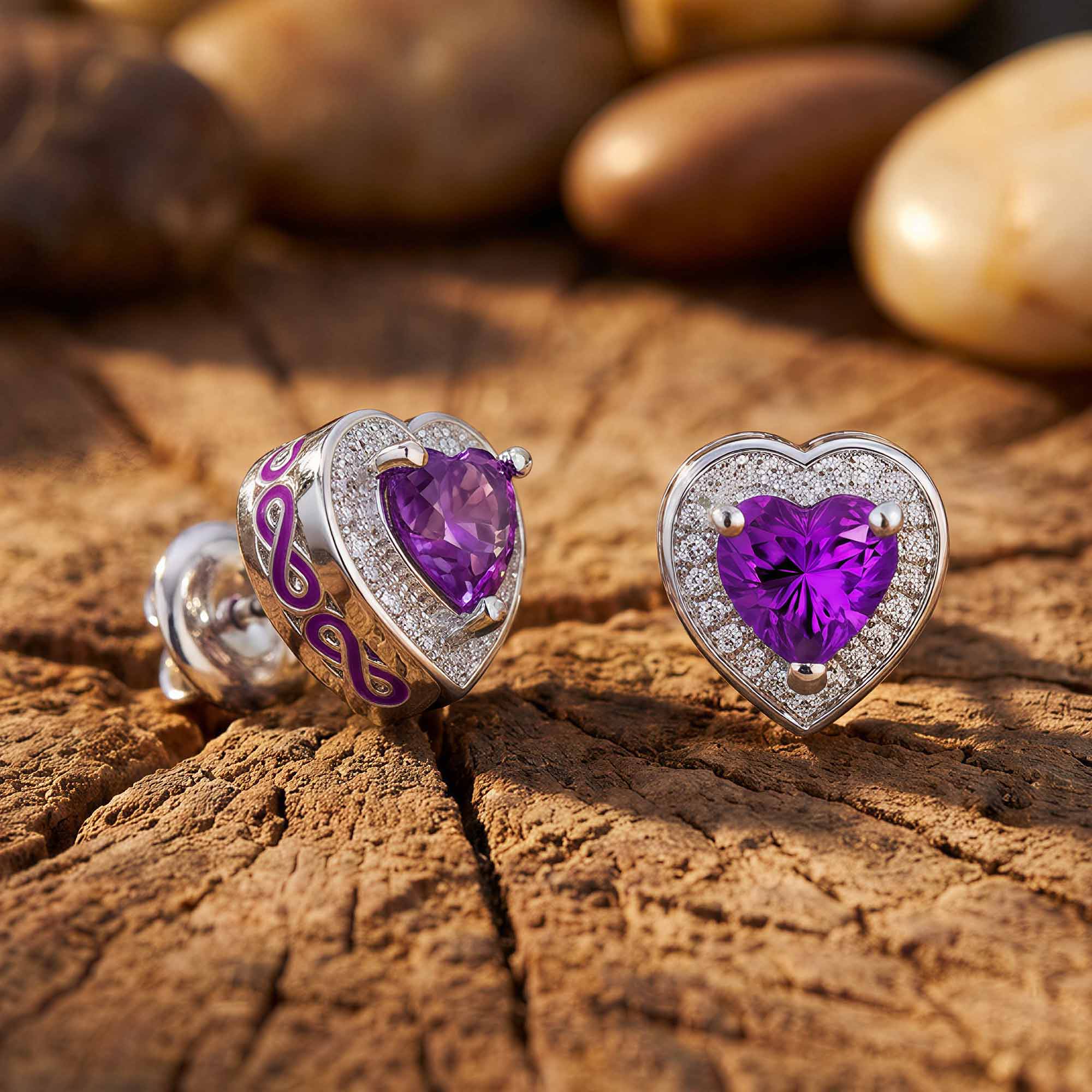 Ocean Heart Earrings - Amethyst