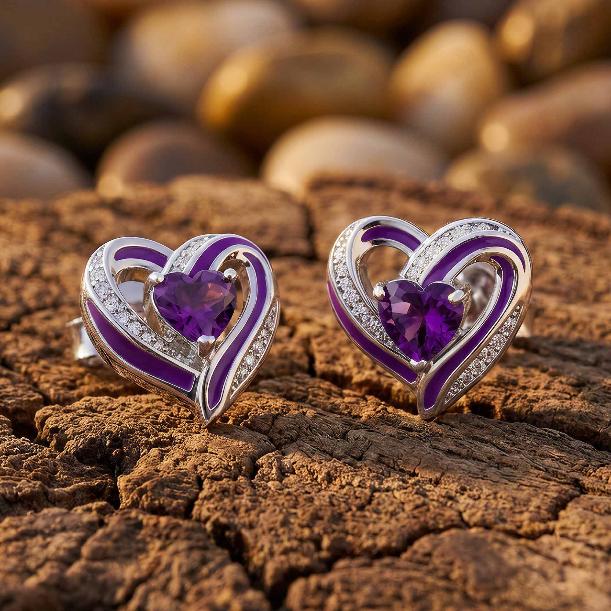 Passion Heart Earrings - Amethyst