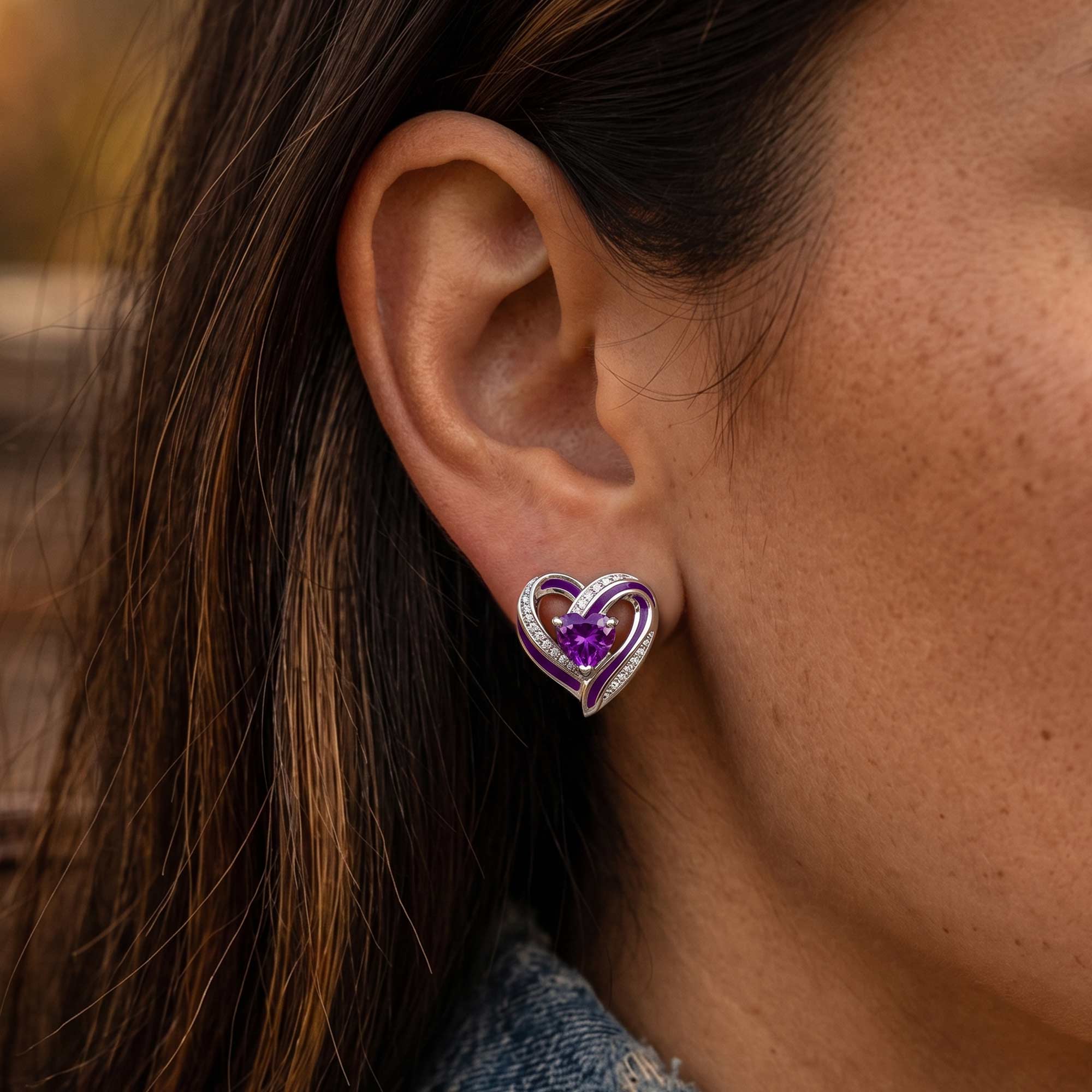 Passion Heart Earrings - Amethyst