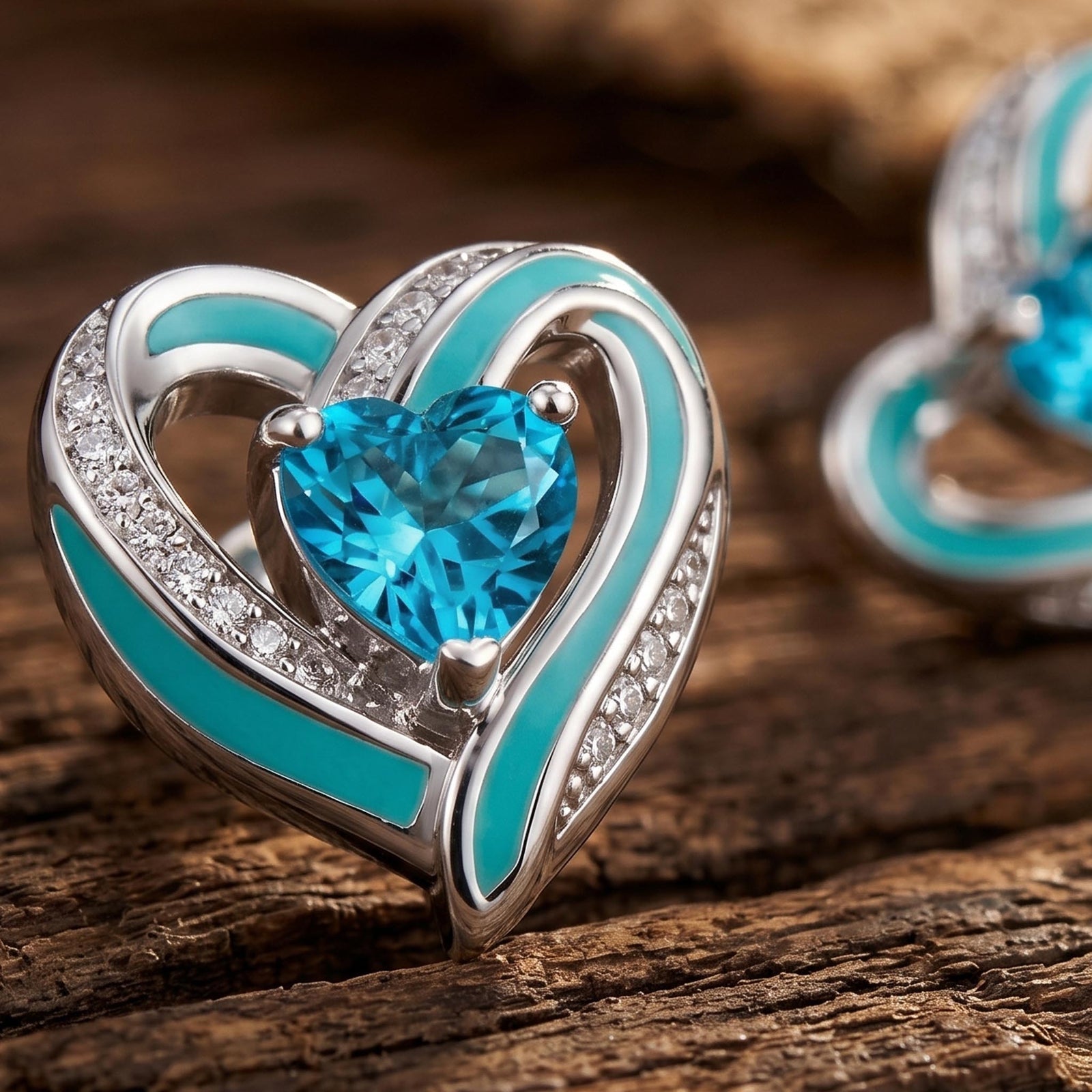 Passion Heart Earrings - Aquamarine