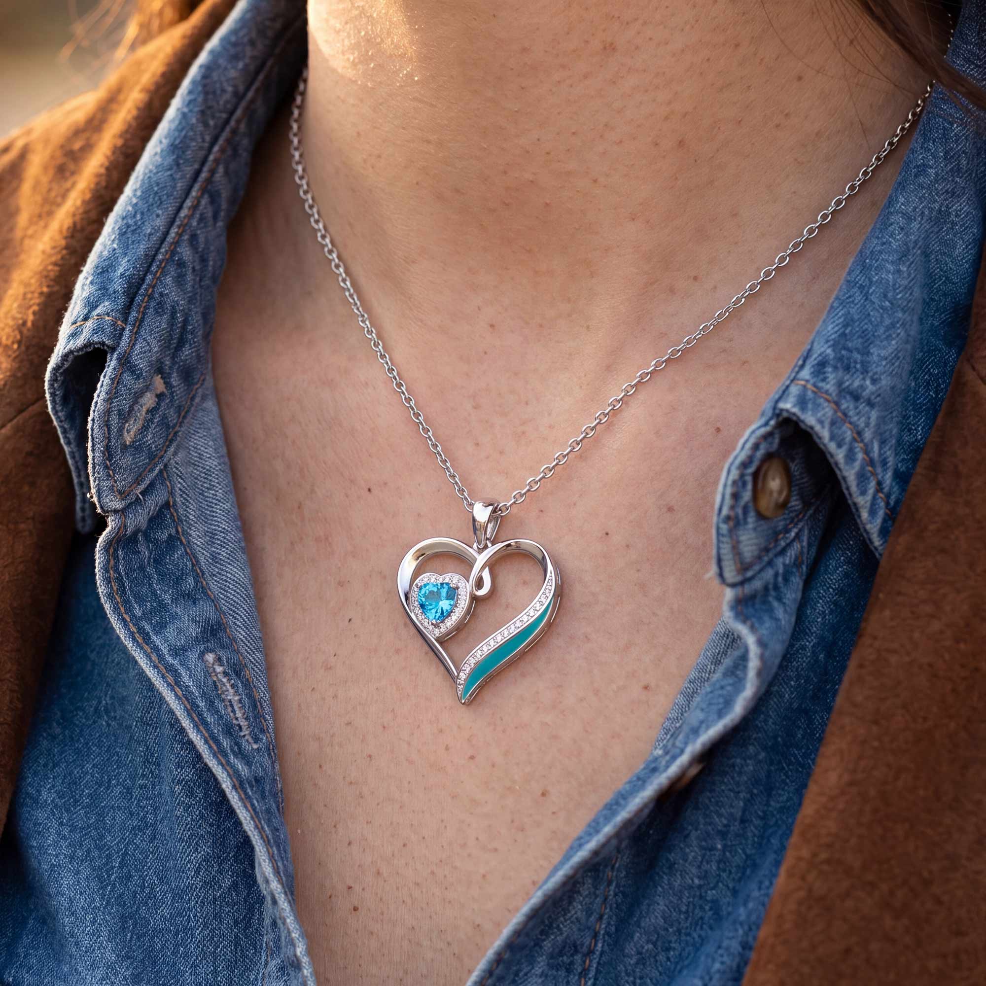 Passion Heart Necklace - Aquamarine