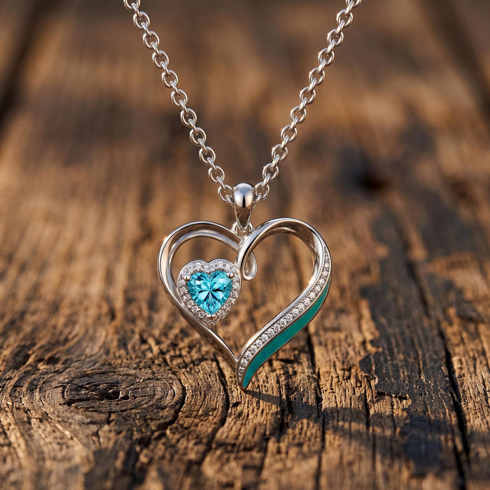 Passion Heart Necklace - Aquamarine