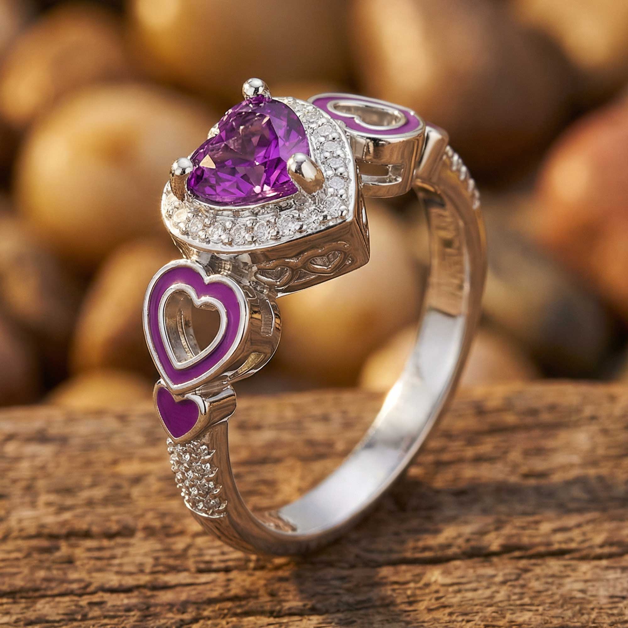 Passion Heart Ring - Amethyst