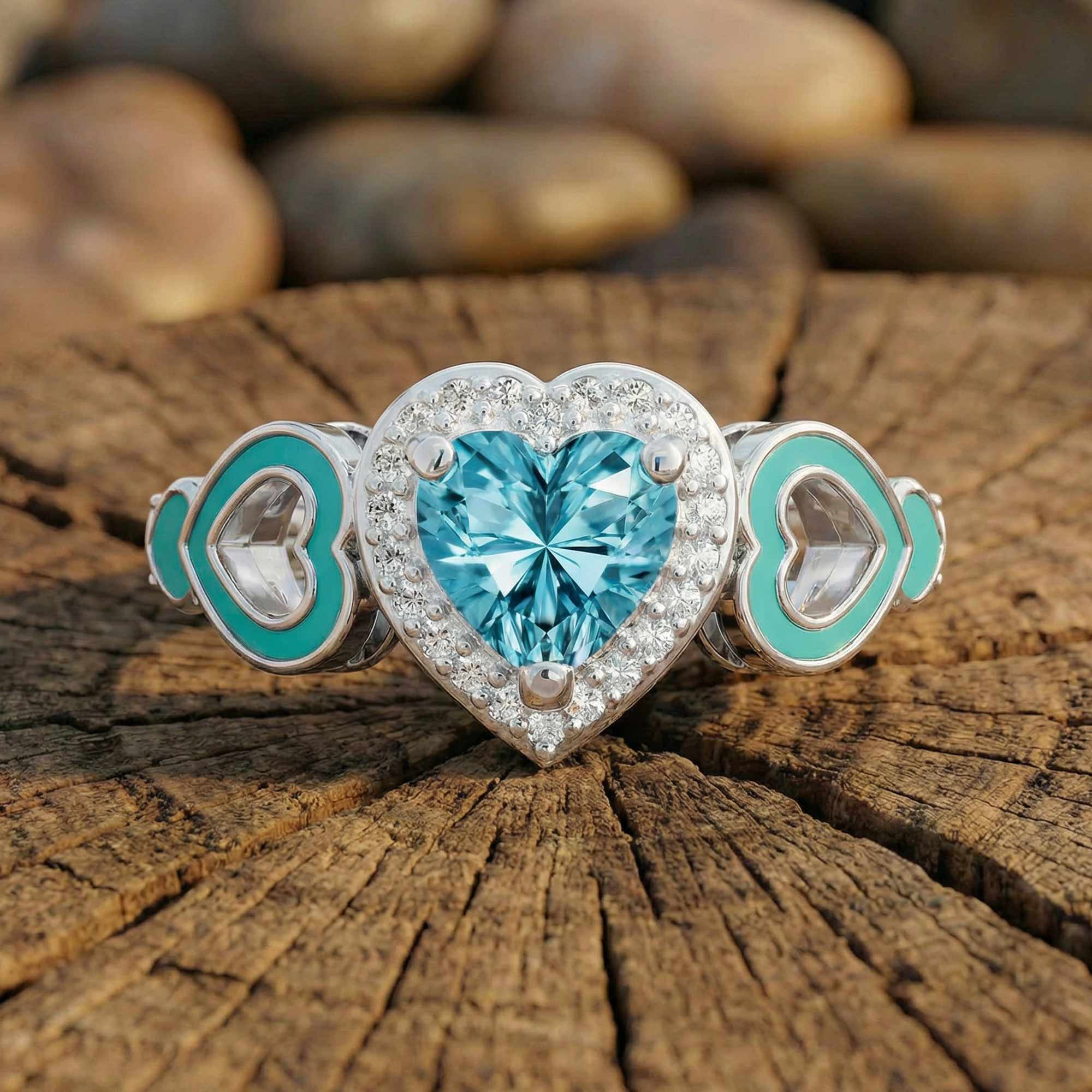 Passion Heart Ring - Aquamarine