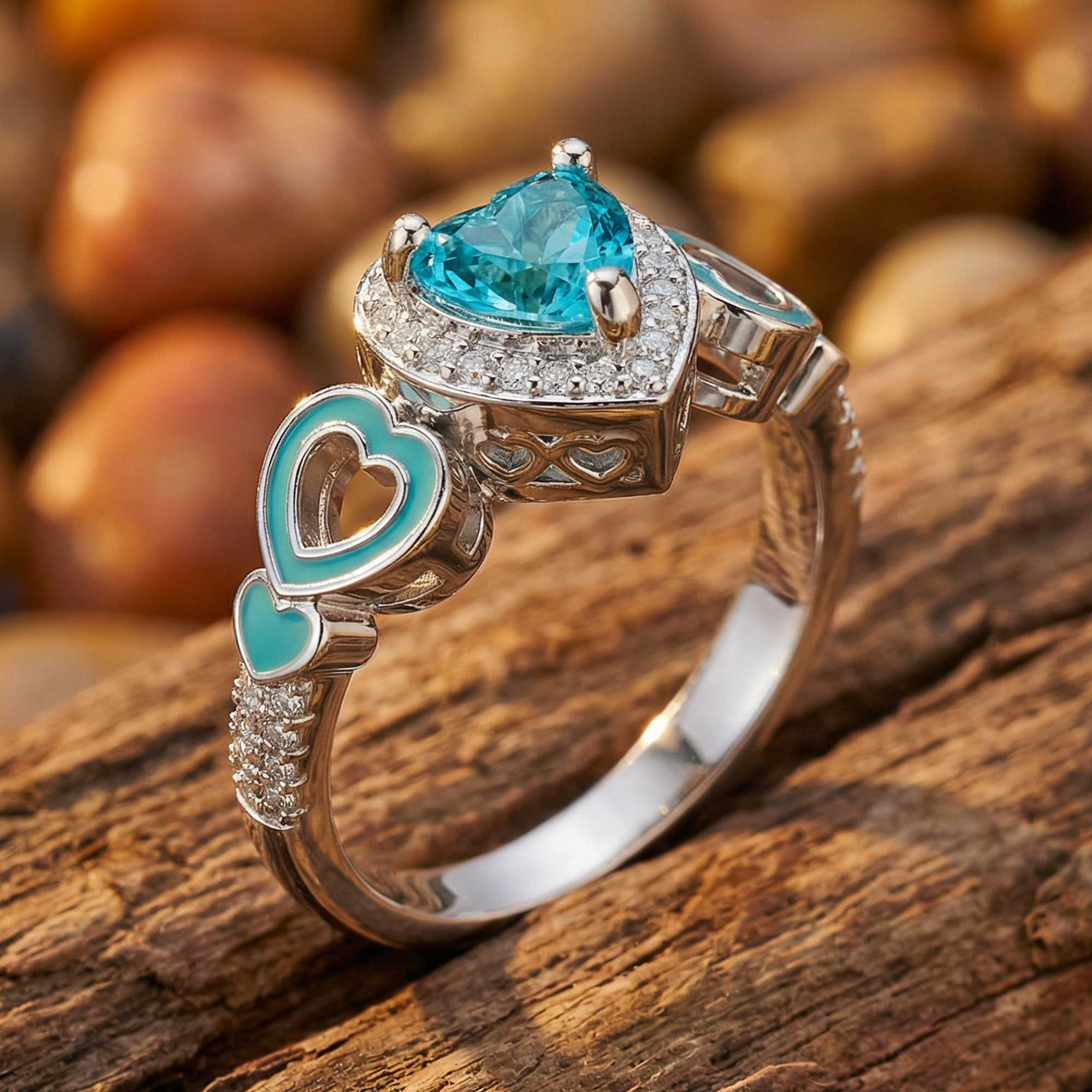 Passion Heart Ring - Aquamarine