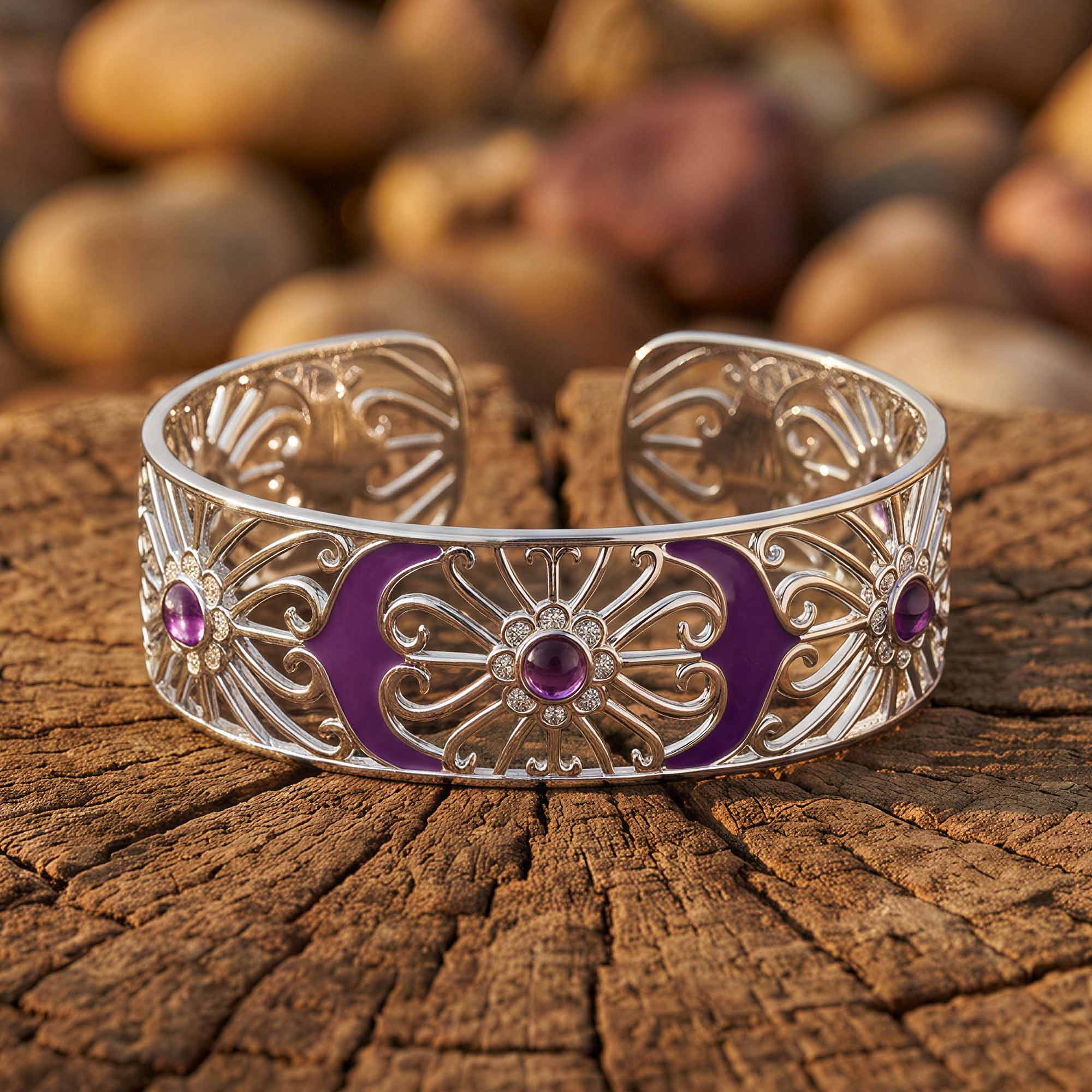 Prairie Flower Cuff Bracelet - Amethyst