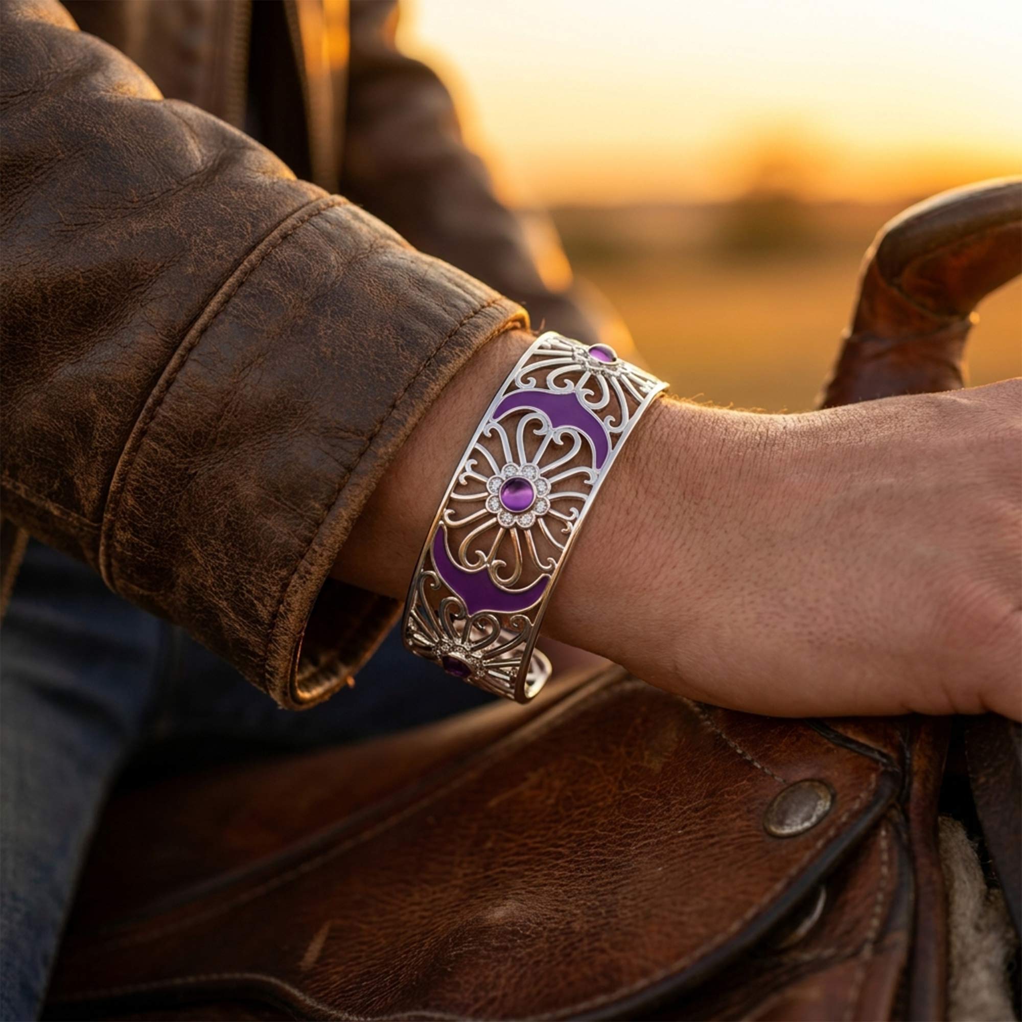 Prairie Flower Cuff Bracelet - Amethyst
