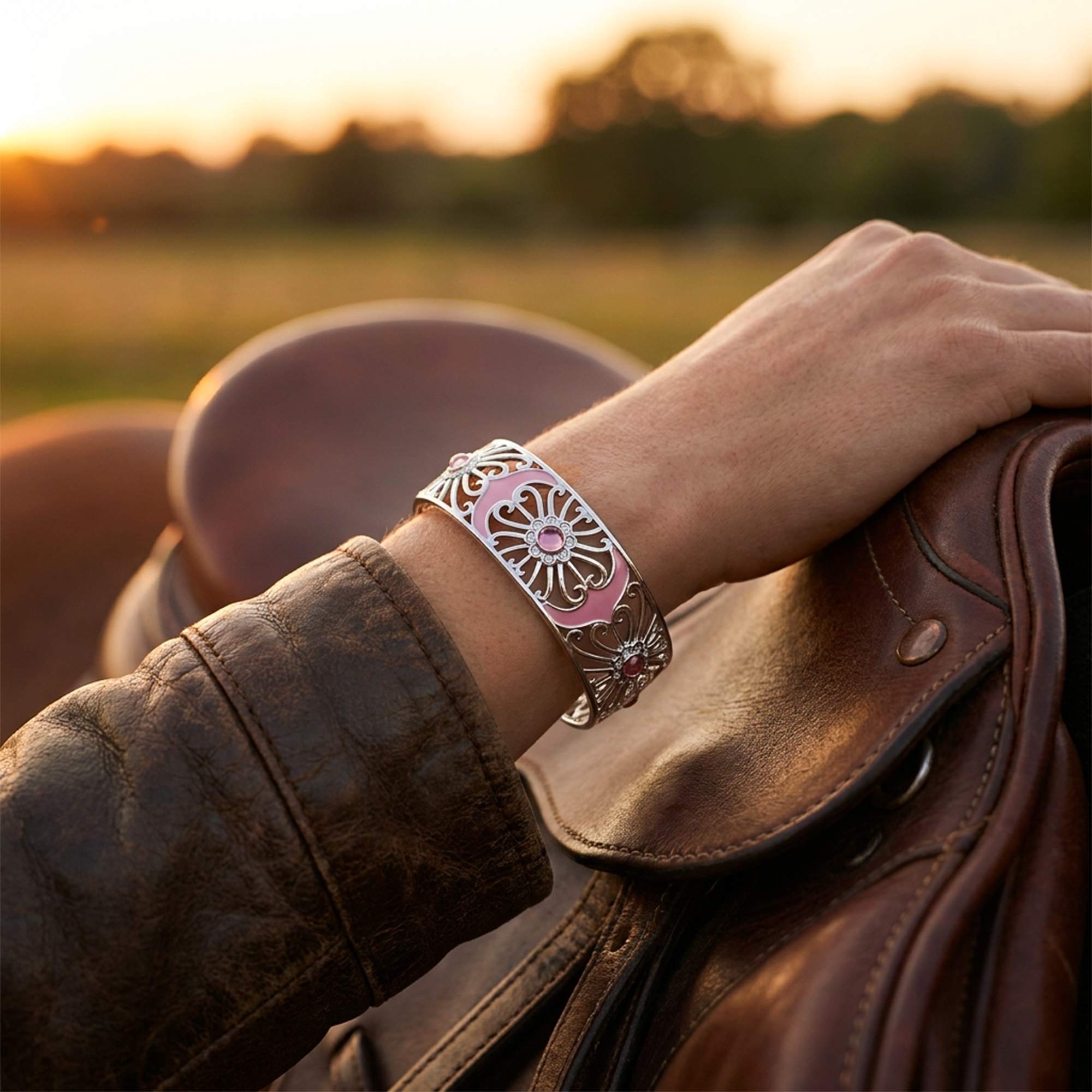 Prairie Flower Cuff Bracelet - Rose Quartz