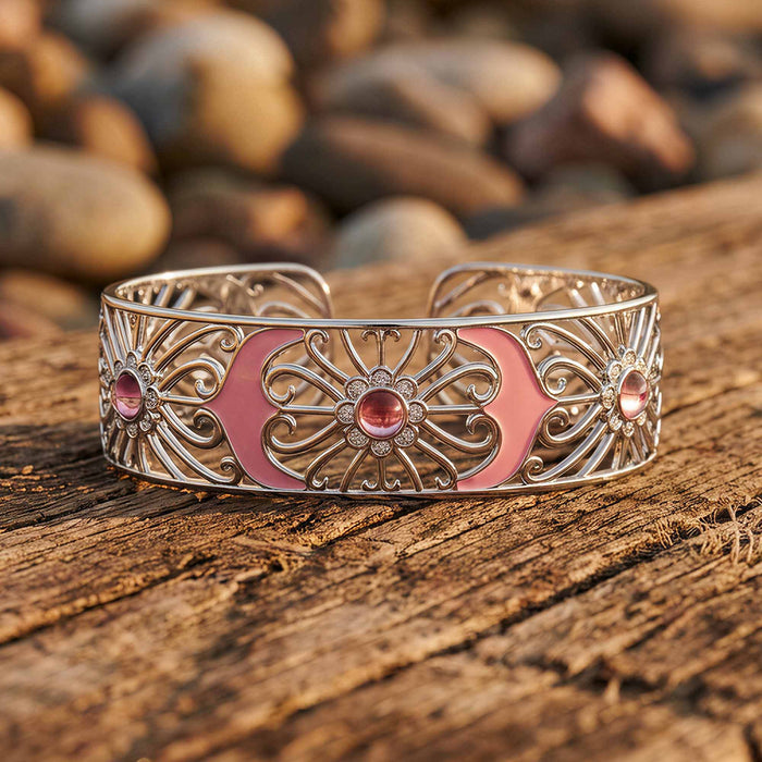 Prairie Flower Cuff Bracelet - Rose Quartz