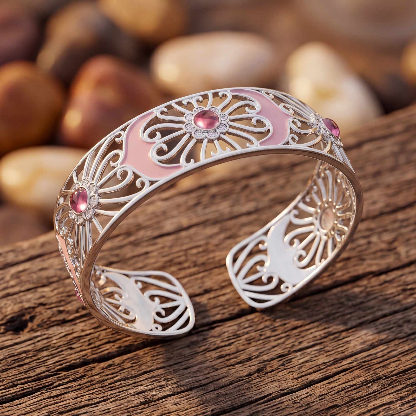 Prairie Flower Cuff Bracelet - Rose Quartz