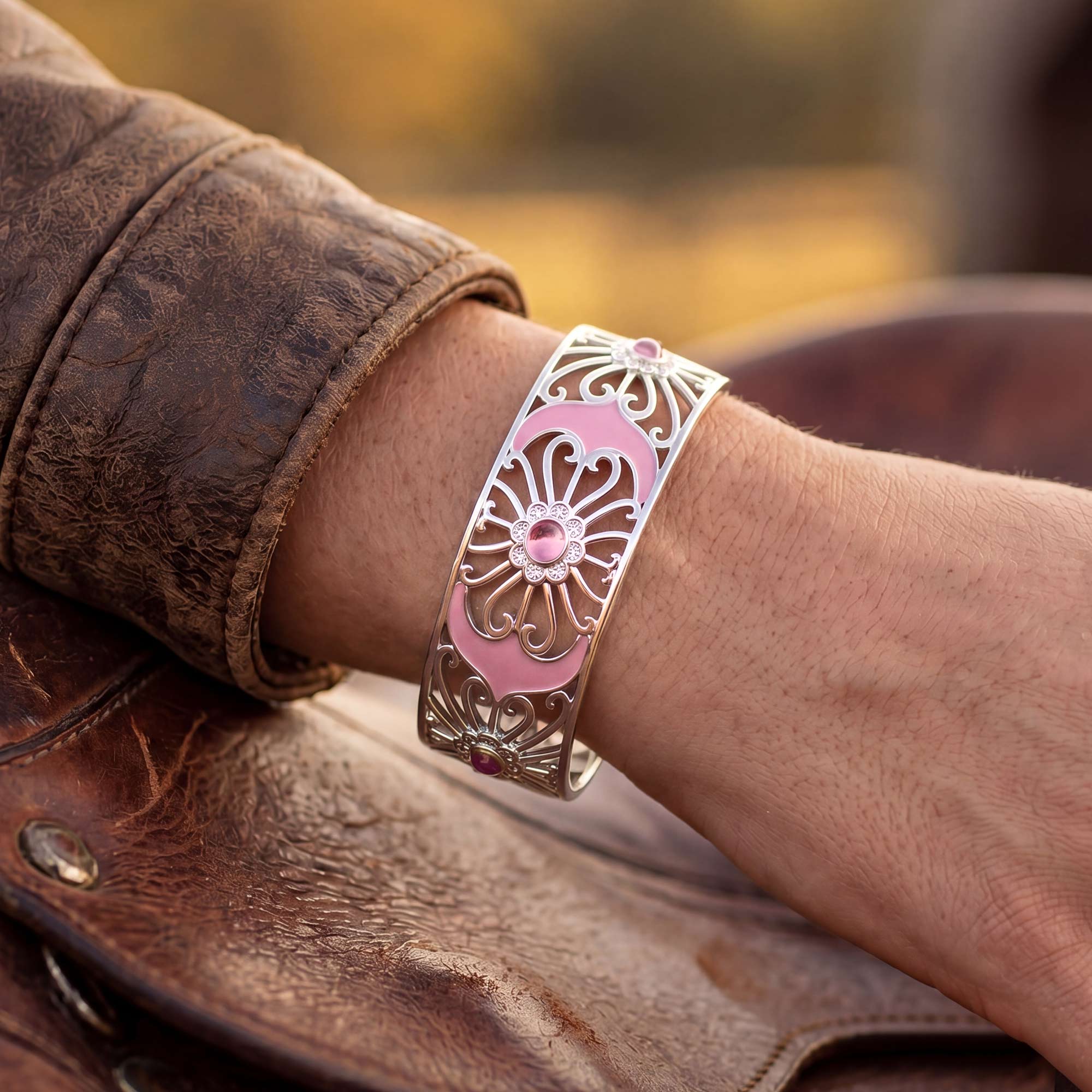 Prairie Flower Cuff Bracelet - Rose Quartz
