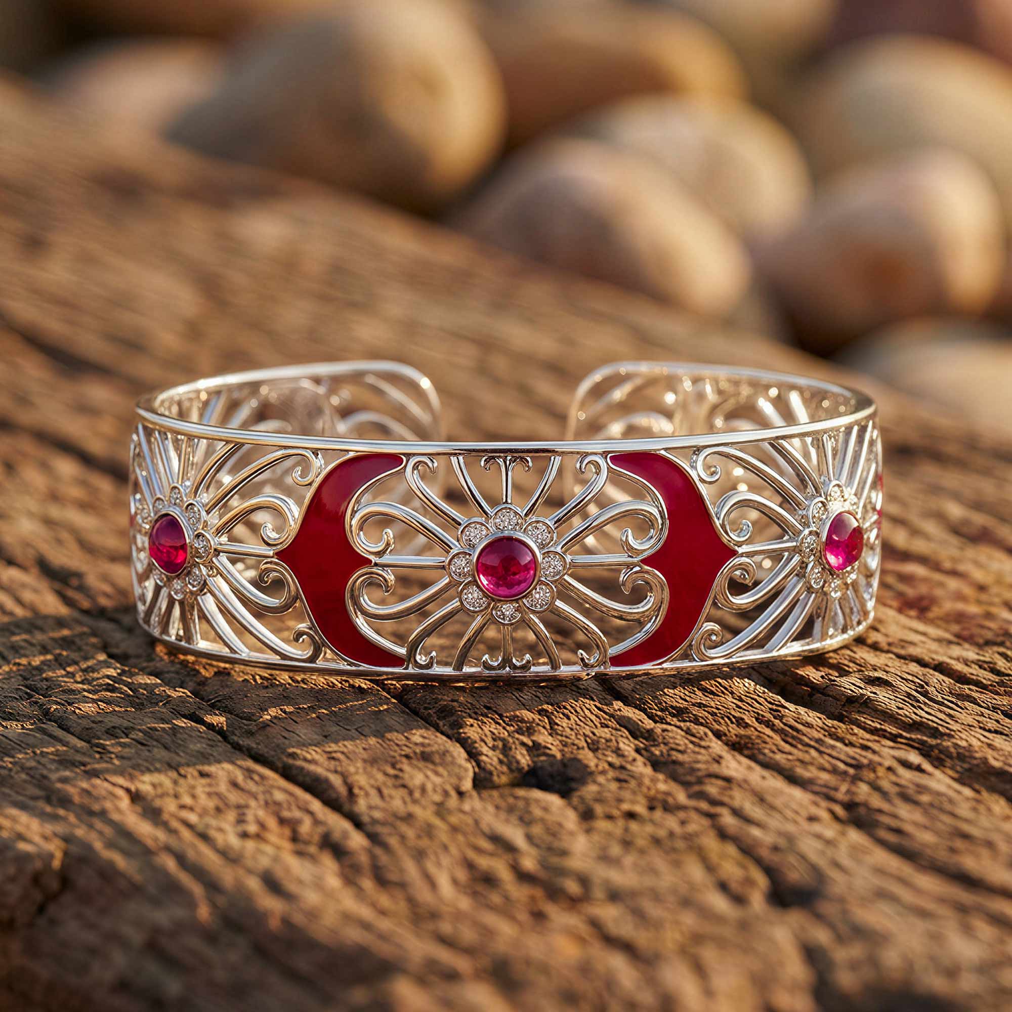 Prairie Flower Cuff Bracelet - Ruby