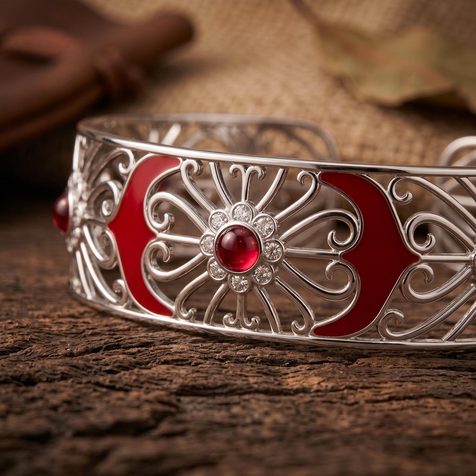Prairie Flower Cuff Bracelet - Ruby