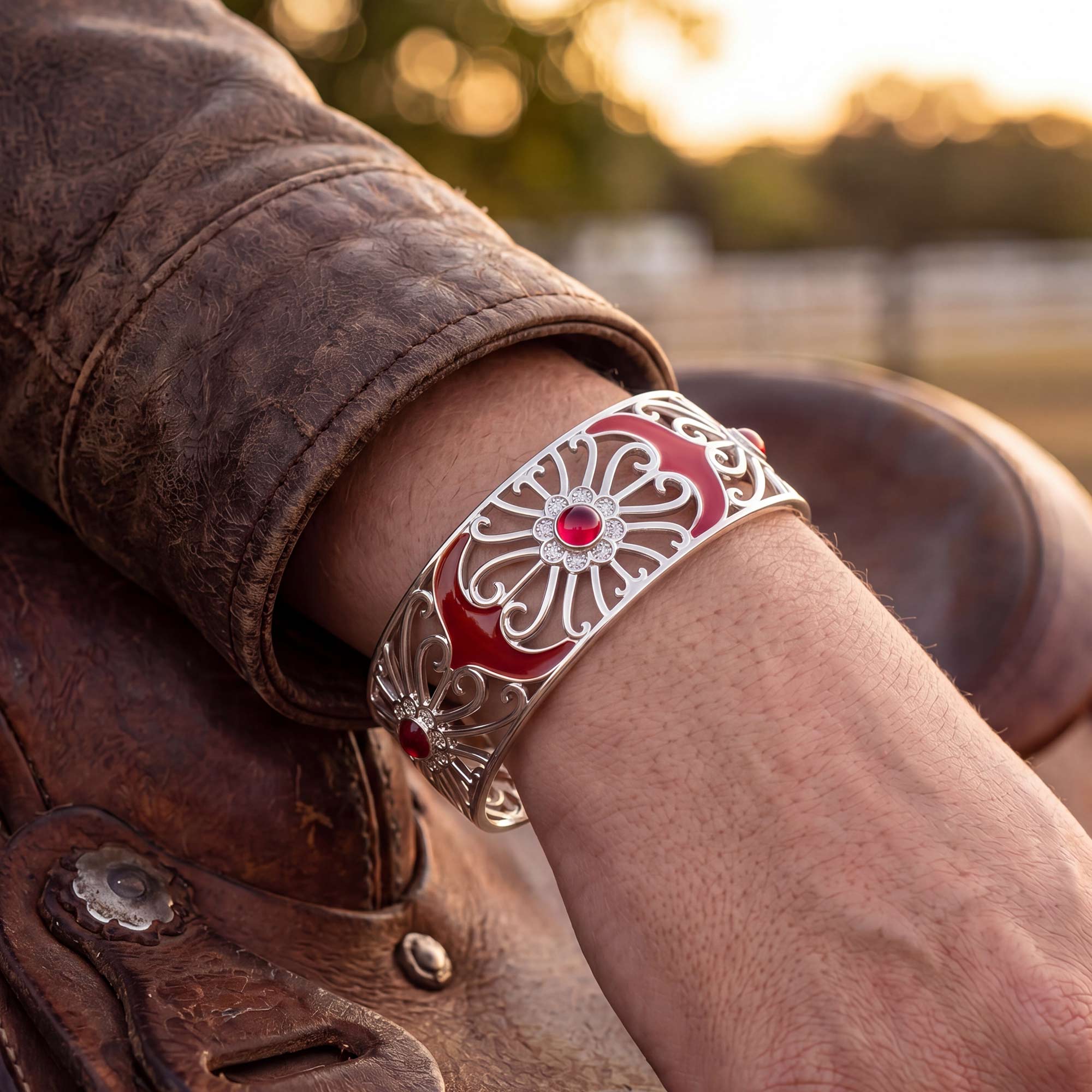 Prairie Flower Cuff Bracelet - Ruby