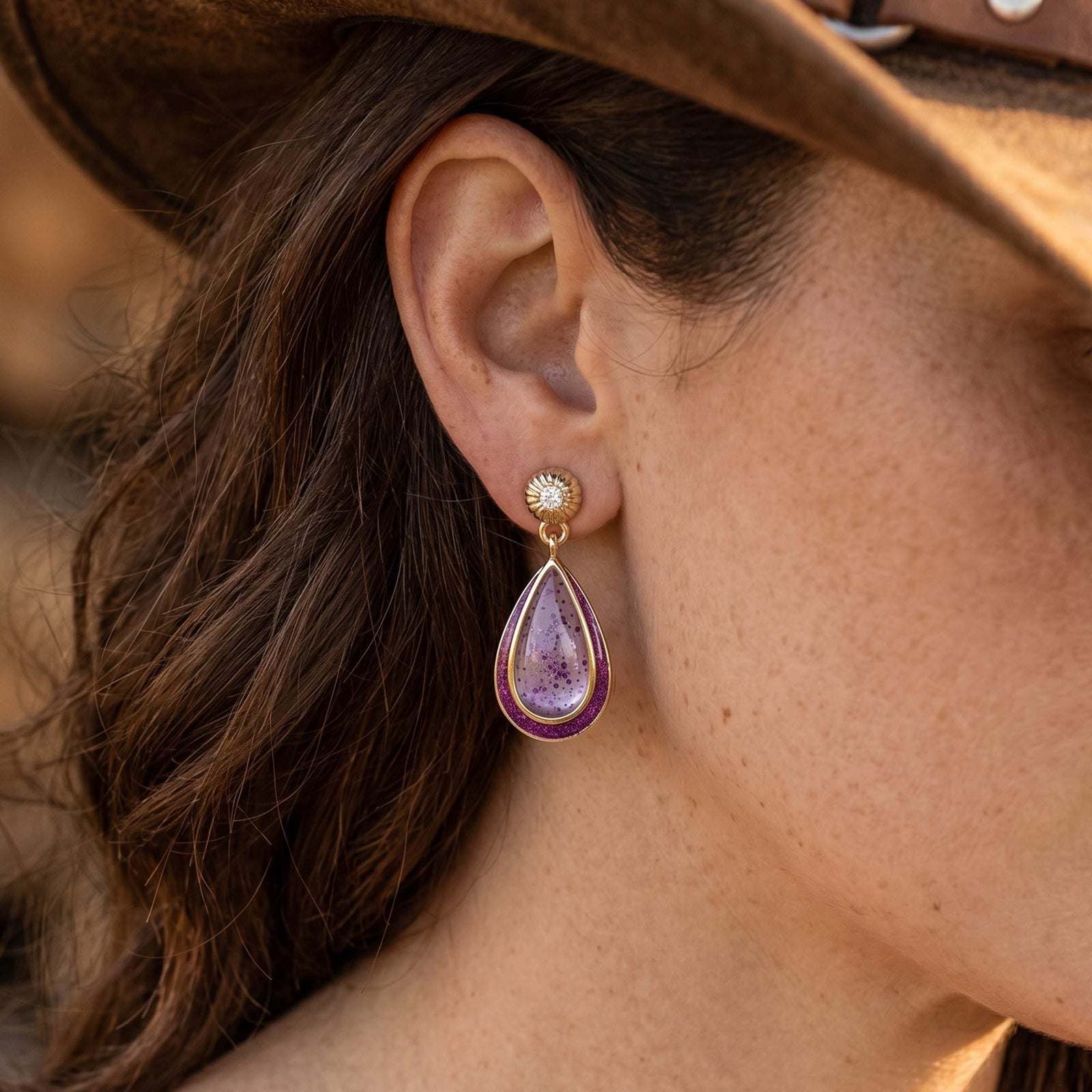 Ripple Teardrop Earrings - Amethyst