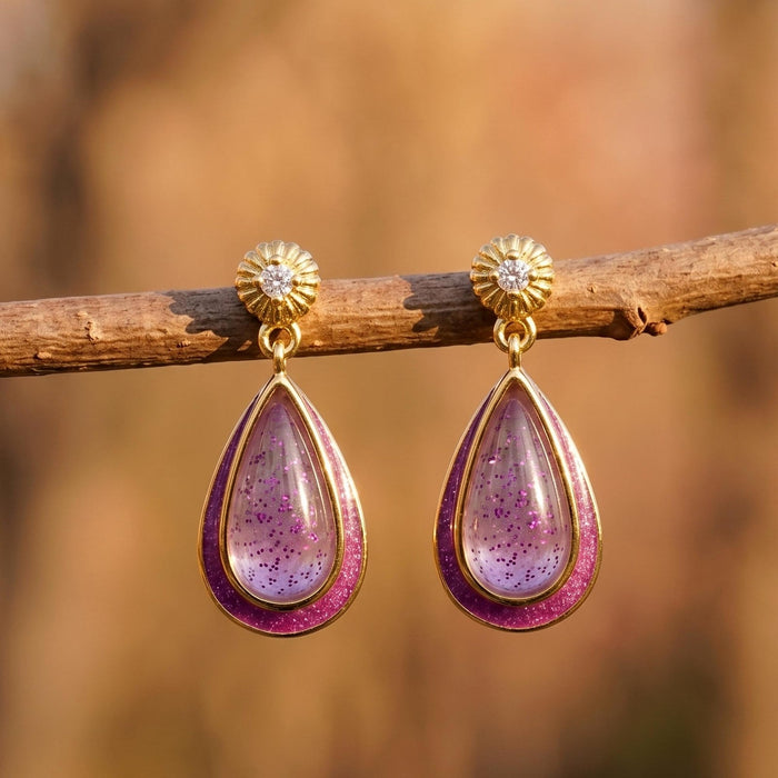 Ripple Teardrop Earrings - Amethyst