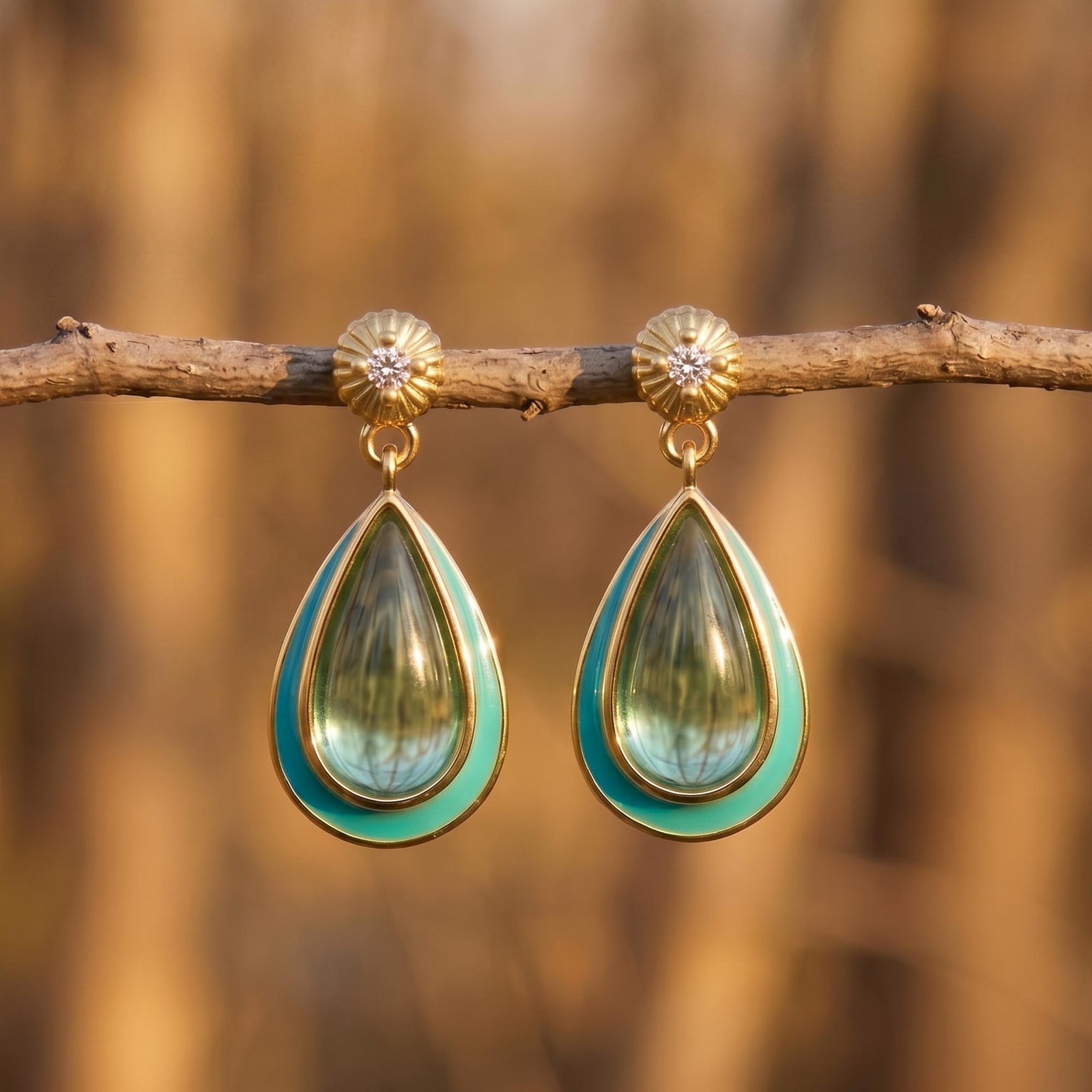 Ripple Teardrop Earrings - Aquamarine