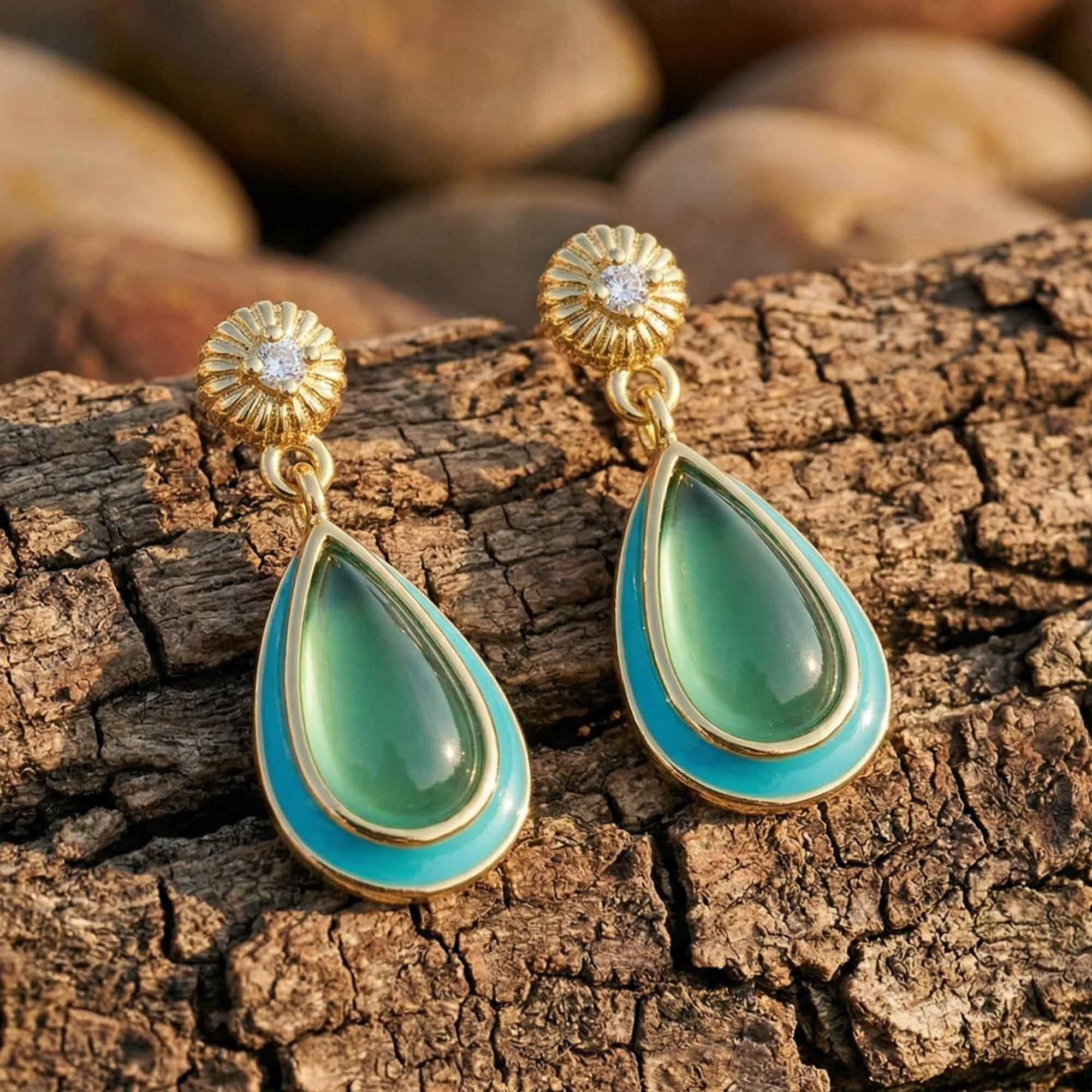 Ripple Teardrop Earrings - Aquamarine