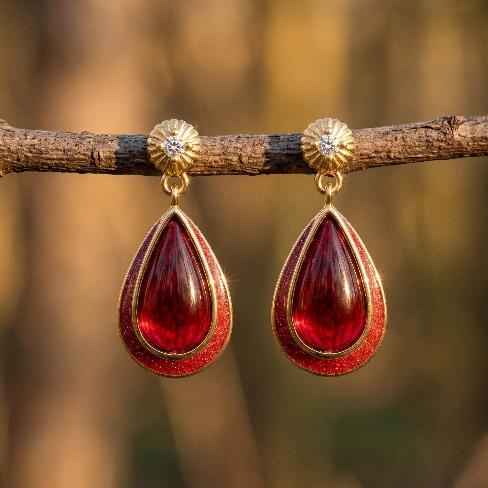 Ripple Teardrop Earrings - Ruby