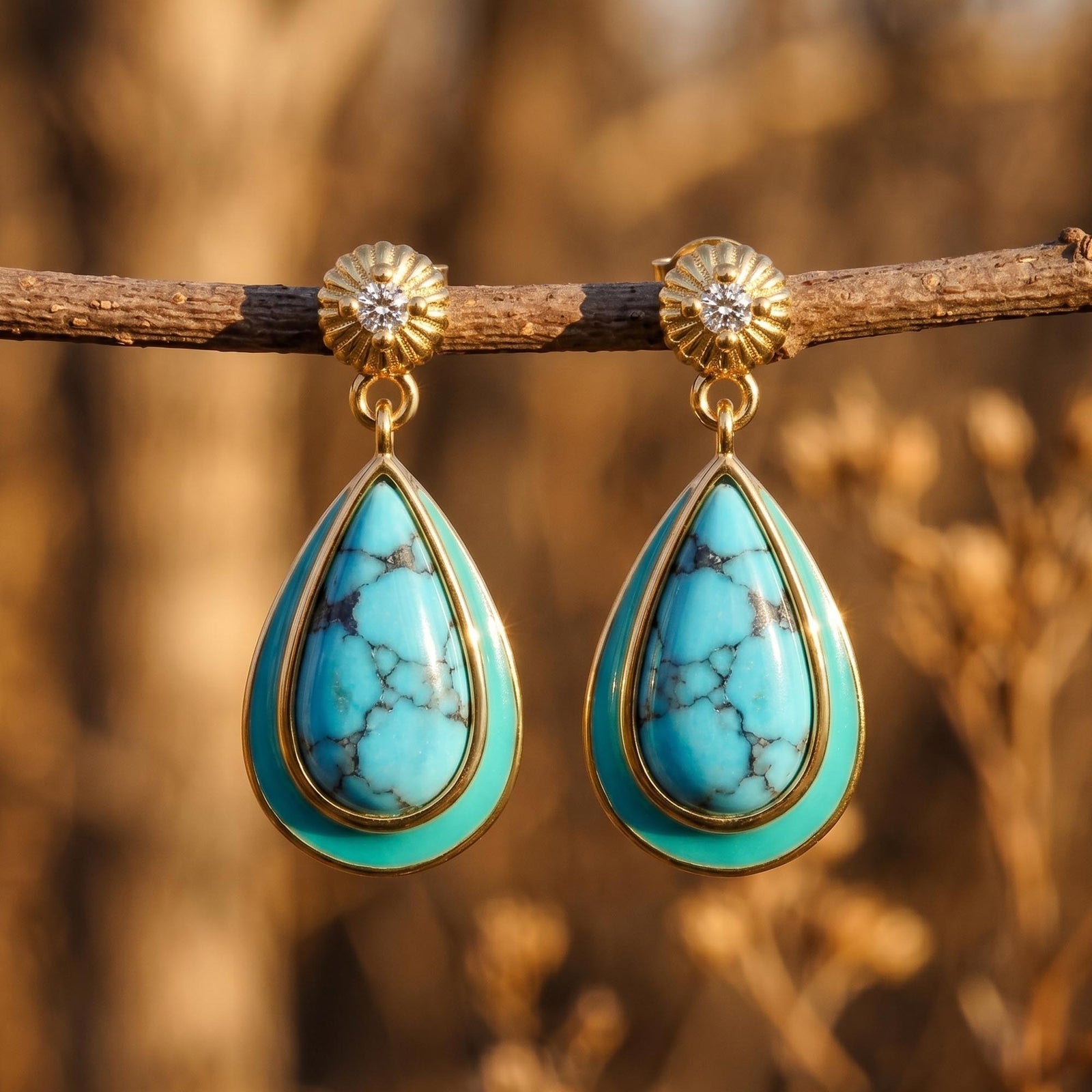 Ripple Teardrop Earrings - Turquoise