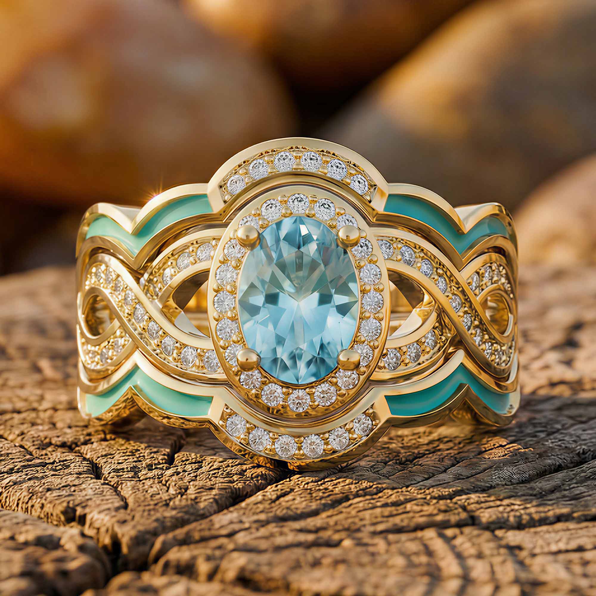 Sunset Canyons Ring - Aquamarine & Gold