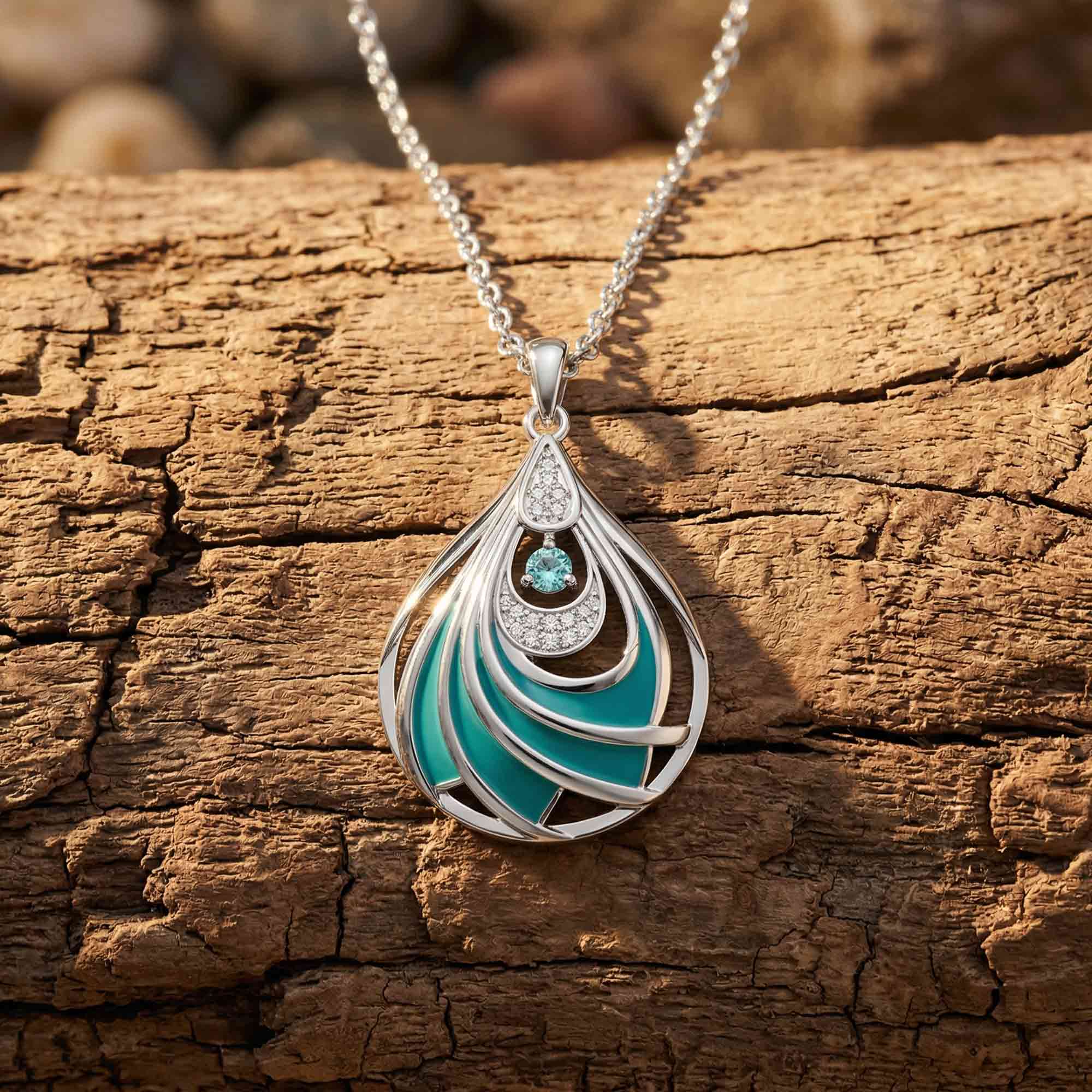 Zephyr Teardrop Necklace - Aquamarine