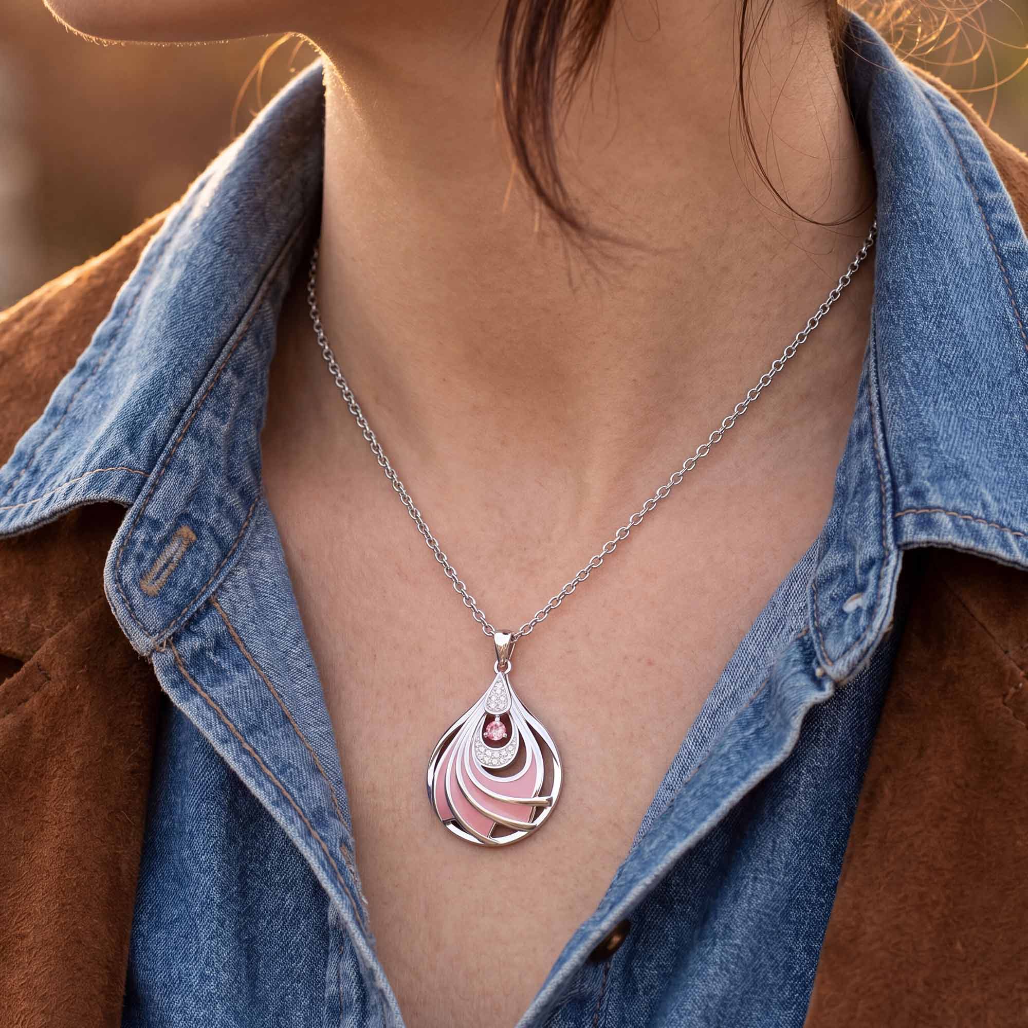 Zephyr Teardrop Necklace - Rose Quartz & Pink