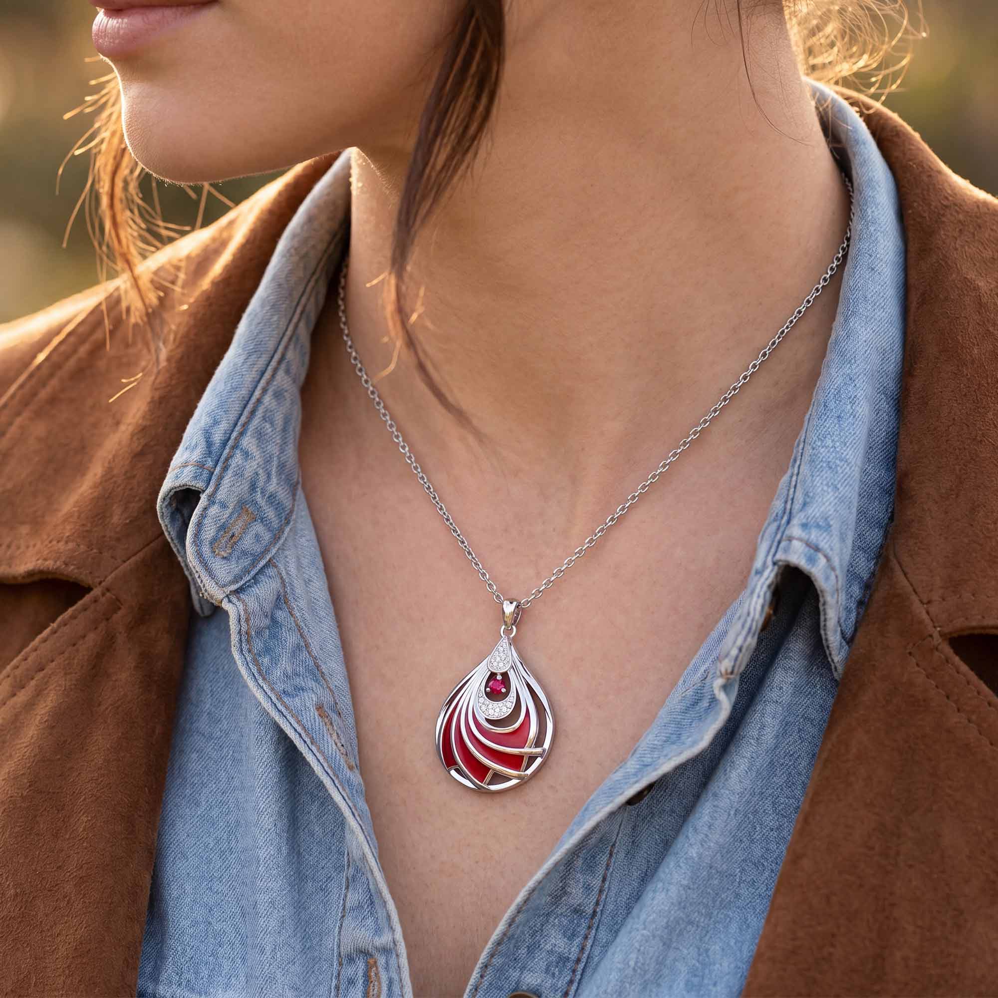 Zephyr Teardrop Necklace - Ruby & Red