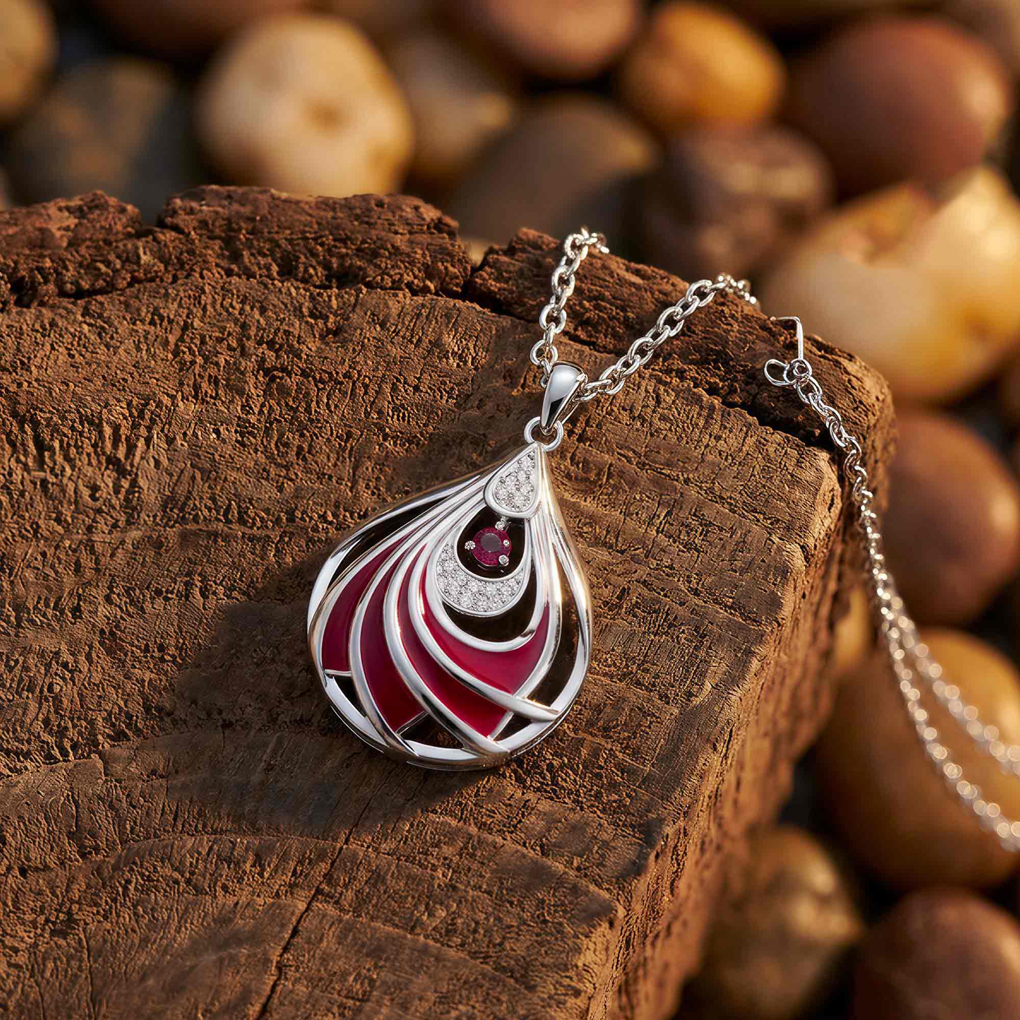 Zephyr Teardrop Necklace - Ruby & Red