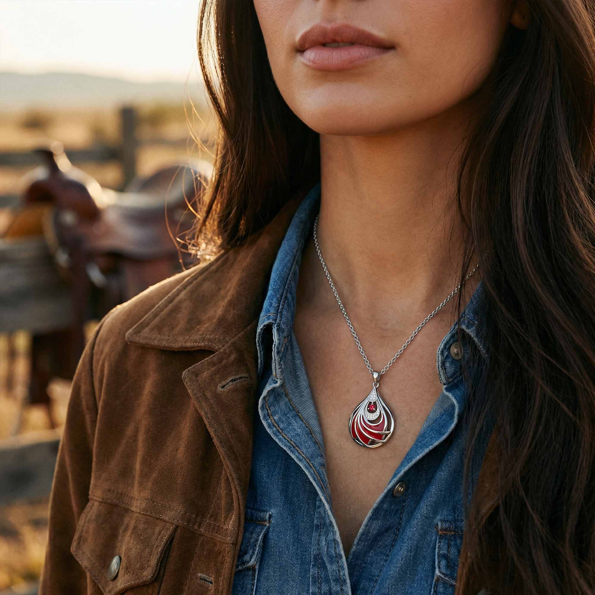 Zephyr Teardrop Necklace - Ruby & Red